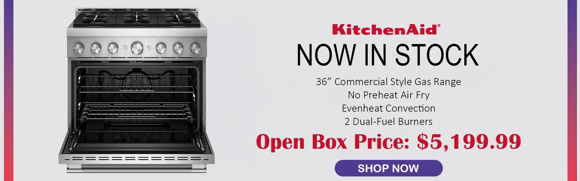 Now In Stock: KitchenAid 36" Commercial Style Gas Range